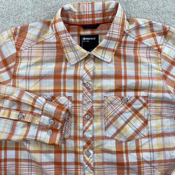 Marmot Tops - Marmot Plaid Button Down Shirt Womens L Orange Yellow Hiking Outdoor Top